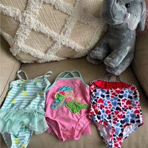 Pink Kids One Piece Swimsuit with Green Accents